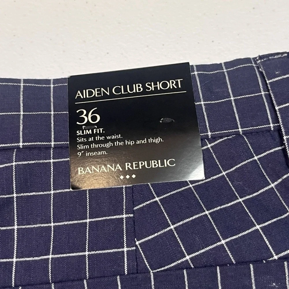 NWT Banana Republic Men's Blue Check Aiden Club Fit Flat Front Shorts Size‎ 36